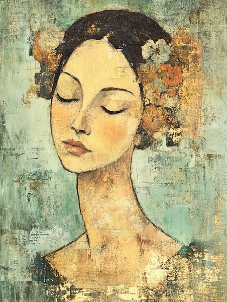 Zurückhaltende Frau mit Blumen von Kunst Laune