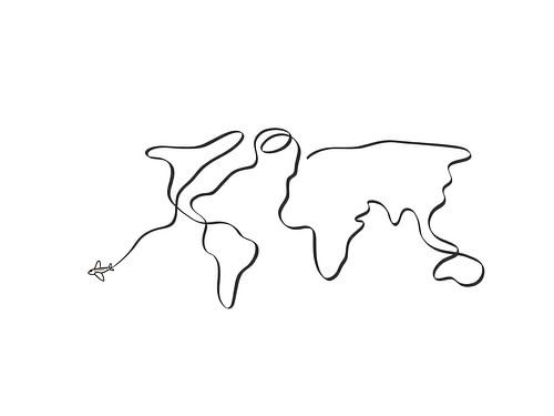 Carte du monde en ligne avec un avion
