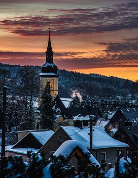 Zonsondergang in Bockau van Franz Kaiser