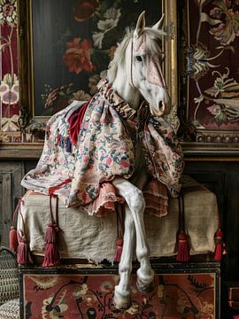 Wit paard met kleren van haroulita