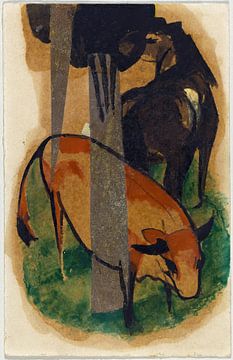 Rood paard en gele koe (zwart en bruin paard en gele koe) (1913) van Franz Marc van Peter Balan