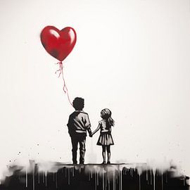 Girl and boy with balloon(heart) by TheXclusive Art