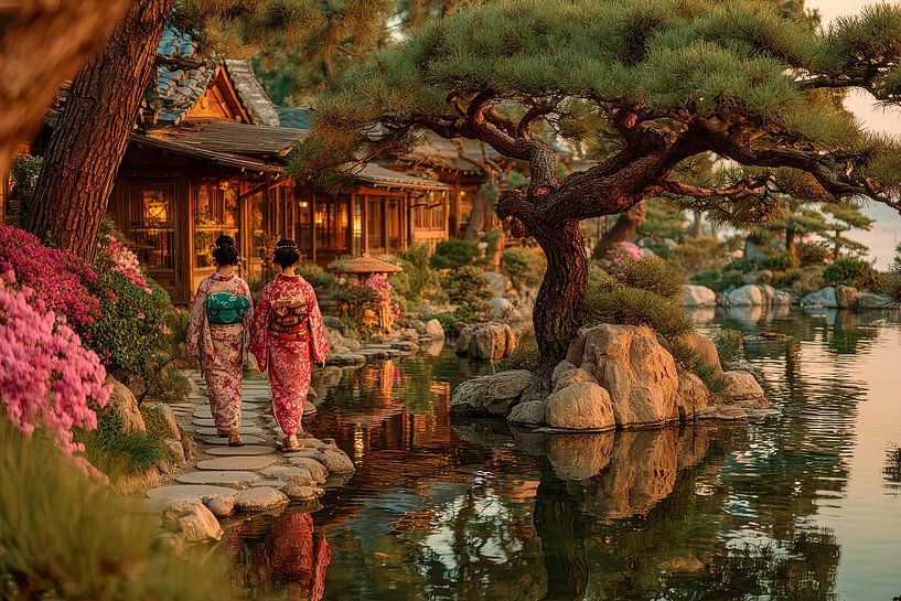 Japon pittoresque geisha&#039;s dans le jardin par Egon Zitter