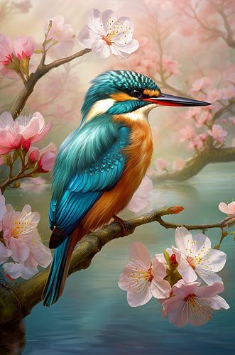 Ijsvogel en bloesem