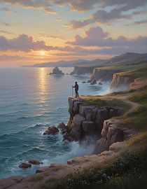 Crépuscule sur les falaises du littoral sur Regan Frederick