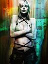 Madonna  Abstract Portret Oranje geel Blauw Zwart van Art By Dominic thumbnail