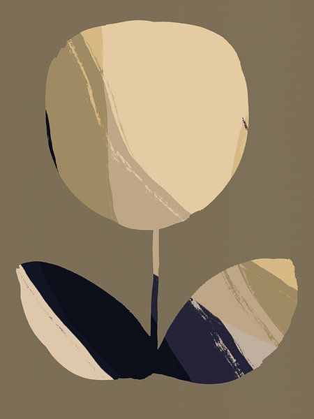 Flower in Boho style. 70s retro abstract botanical. Brown and black by Dina Dankers