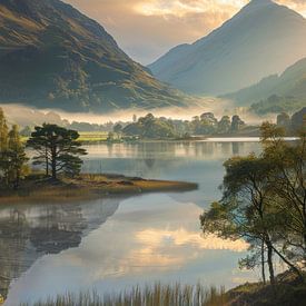 A tranquil reflection in the mountain valley by Femea Stille Landschappen