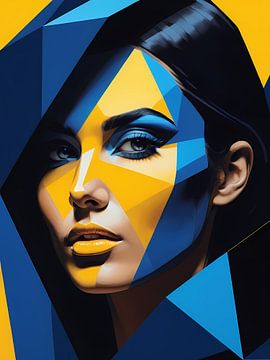 Geometrisch Vrouwenportret Pop Art Mode Geel