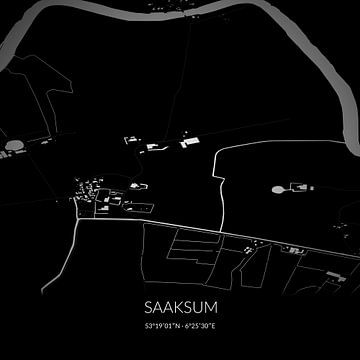 Zwart-witte landkaart van Saaksum, Groningen. van Rezona