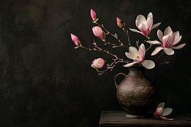 Antike Vase mit blühendem Magnolienzweig von Art & Soul Creations