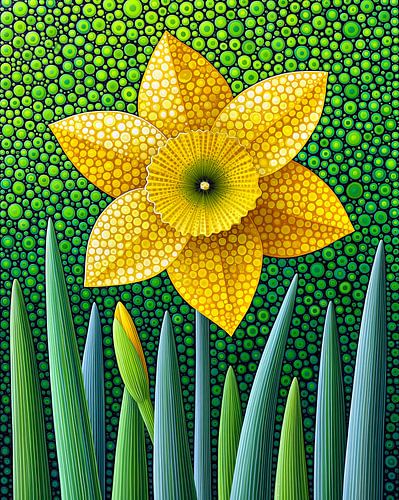 Une jonquille jaune peinte à points lumineux