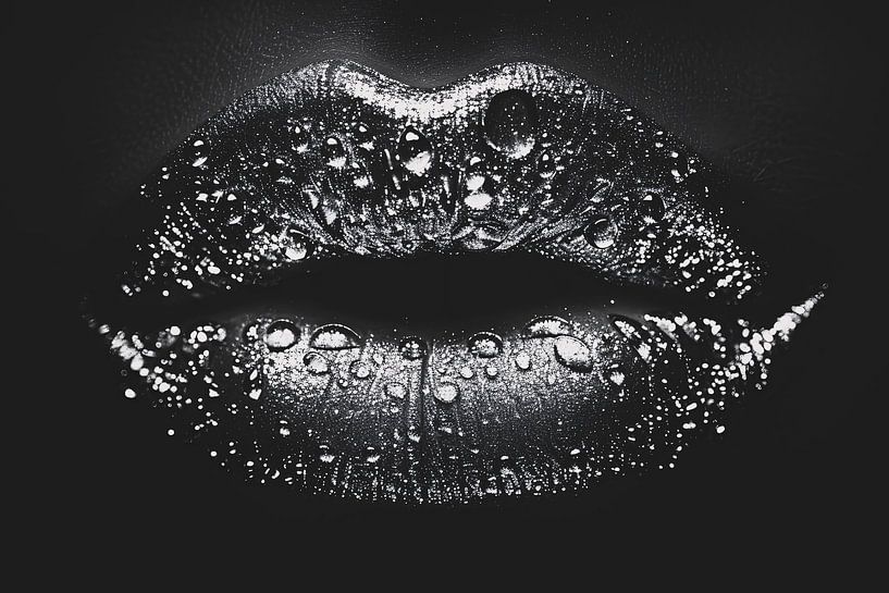 Close-up van glinsterende lippen in zwart en wit van Art & Soul Creations