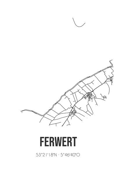 Ferwert (Fryslan) | Landkaart | Zwart-wit van Stad & Wand