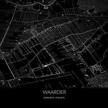 Black-and-white map of Waarder, South Holland. by Rezona