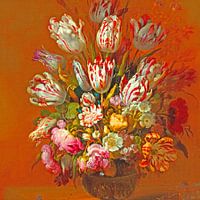 still life with flowers orange background