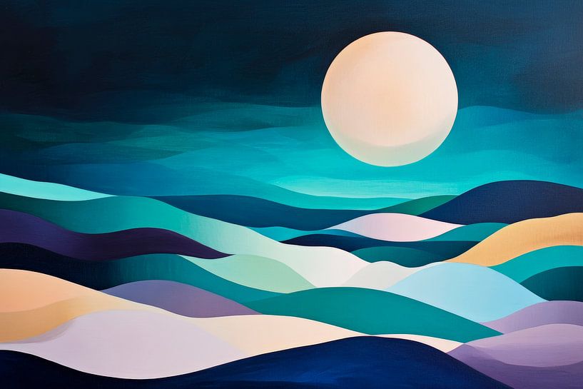 Moonlight over rolling hills - Abstract by Poster Art Shop