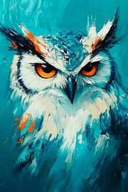 Uil in blauw van Poster Art Shop