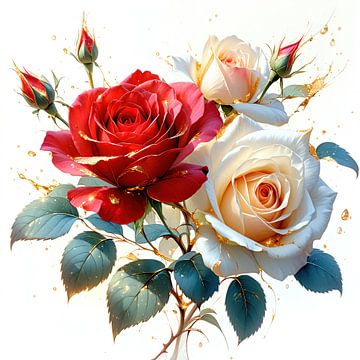 Majestueuze rozen in al hun gouden pracht - een poëtisch samenspel van kleur, licht en vloeiende elegantie (2 van 3) van AidasignArt