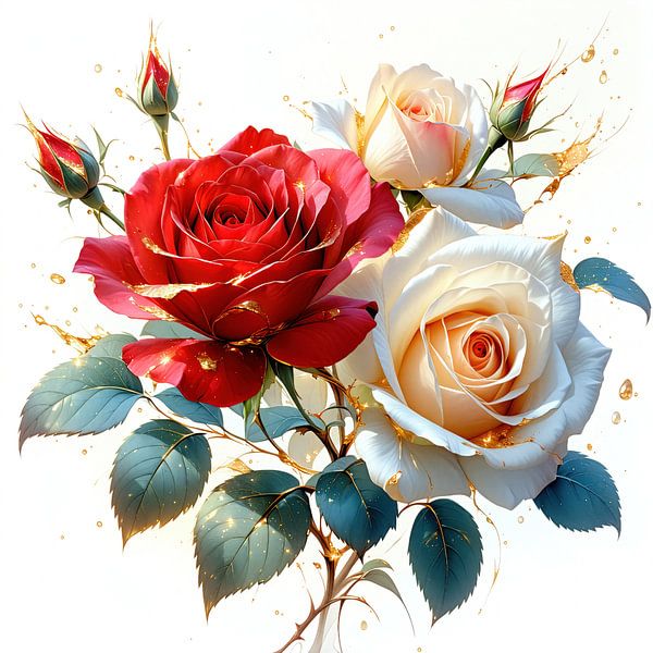 Des roses majestueuses dans leur floraison à l'éclat doré - Un jeu poétique de couleurs, de lumière et d'élégance fluide (2 de 3) par AidasignArt