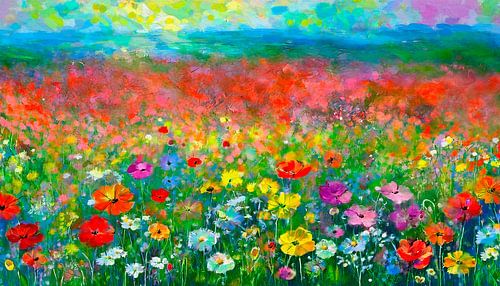 Modern kleurrijk Zomers Bloemenveld