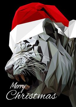 Weißer Tiger Abstrakt Low Poly mit Weihnachtsmannmütze von Yoga Art 15