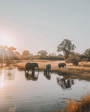 Een olifantenfamilie begeleiden van fernlichtsicht