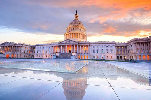 U.S. Capitol Reflection at Sunrise, Washington, D.C., USA by Aloke Design