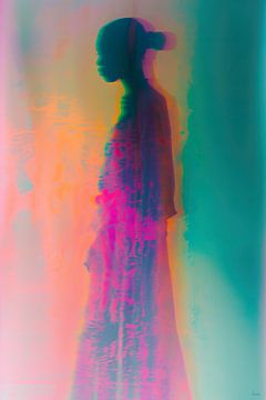 Abstract modern vrouwelijk silhouet met neon effect van Lauri Creates