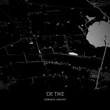 Carte en noir et blanc de De Tike, Fryslan. sur Rezona