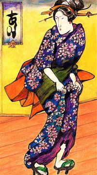 Japanse kunst / Aquarel van een Japanse Geisha van Ineke de Rijk