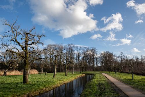 Mooie wolkenluchten boven de fruitboomgaard in Landgoed Bredius, Woerden van John Verbruggen