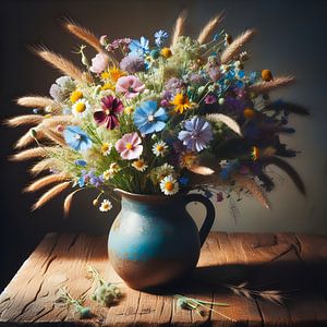 Nature morte ; bouquet de fleurs des champs dans le style des vieux maîtres