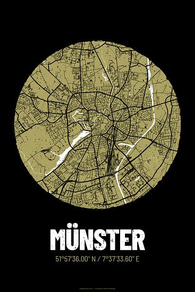 Münster – City Map Design Stadtplan Karte (Grunge) von ViaMapia