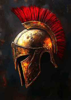 Antiker Helm mit rotem Helmbusch