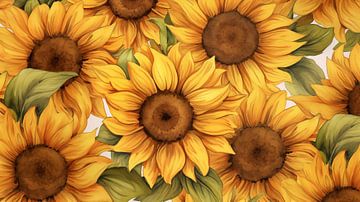 Warm getönte Aquarell-Sonnenblumen, Muster für Kunst Design von Animaflora PicsStock