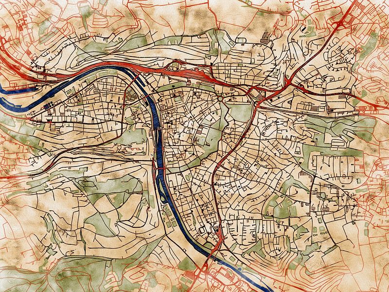 Map of Würzburg with the style 'Serene Summer' by Maporia