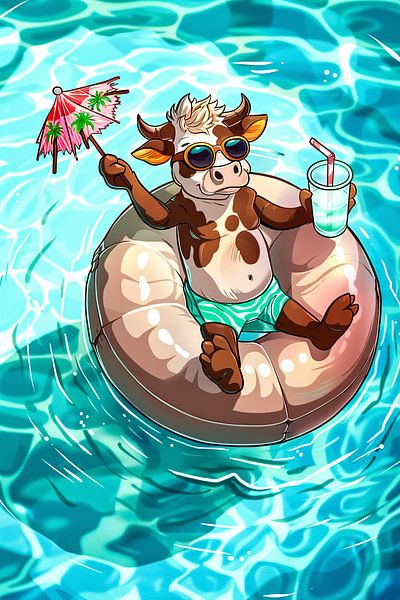 Cow relaxing in pool by Imperial Art House