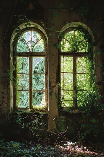 Abandoned windows in the countryside