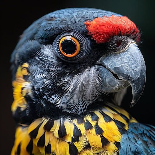 Close-Up Of Exotic Parrot Head With Feather Texture
