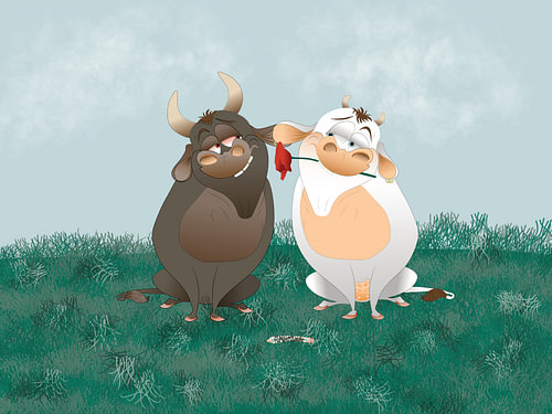 A couple of cows in love.