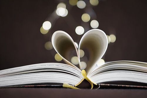 Opengeslagen boek met bladzijden, tot op het hart geslagen
