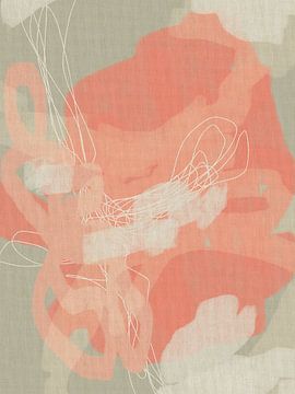 Abstracte Botanische Gemengde Media - Zachte Pastel Penseelstreken op Linnen Textuur I van Dina Dankers