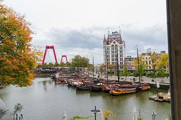 Uitzicht op de Willemsbrug Rotterdam vanaf de Kubuswoningen. van Merijn Loch