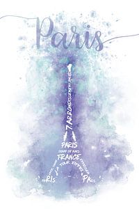 TEXT ART Watercolor Eiffel Tower | violet & turquoise