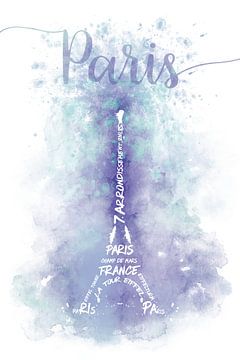 TEXT ART Watercolor Eiffel Tower | violet & turquoise by Melanie Viola