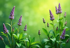 Épis de fleurs violettes et feuillage vert sur Markus Gann