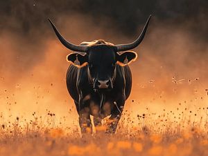 Tough Black Bull in der Morgensonne