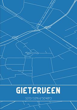Blauwdruk | Landkaart | Gieterveen (Drenthe) van Rezona