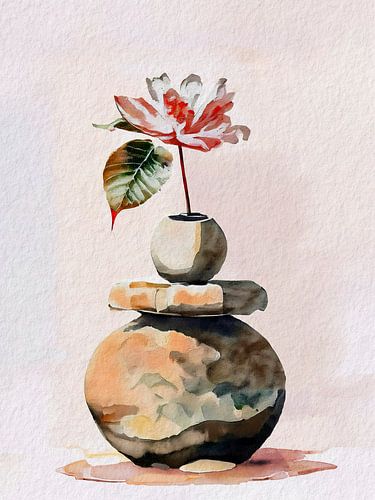 Stacked ZEN stones with delicate pink flower by Studio Pieternel